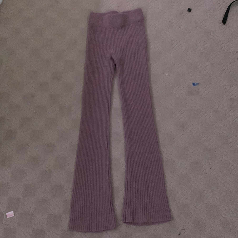 Purple knit flare leggings